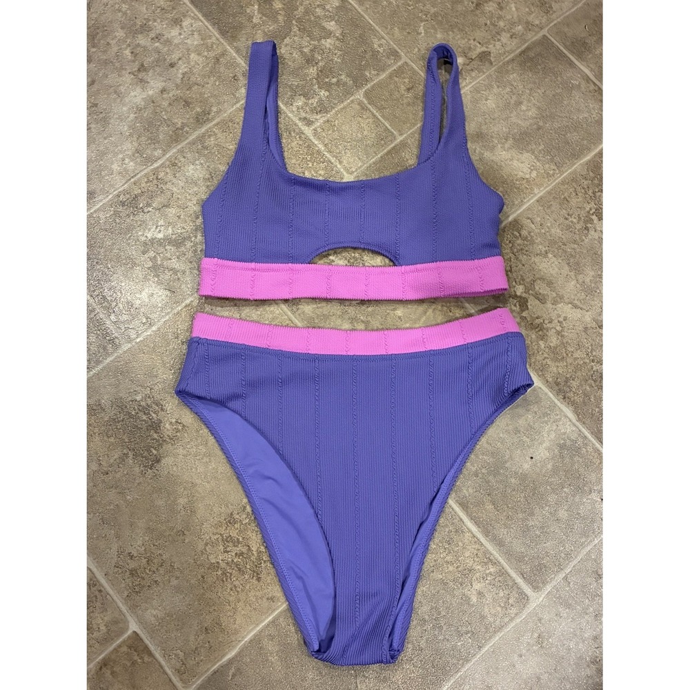 Aerie Crinkle Cut Out Scoop Bikini Top | Wisteria Wave Medium/Large